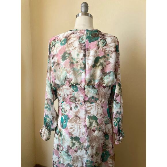 TS Three Seasons Women's Maxi Dress Size L Chiffon Floral Pink - Picture 9 of 10